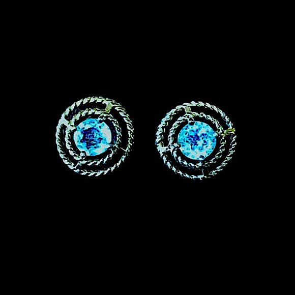 Blue Topaz Sterling Silver Halo Post Back Earrings - Picture 2 of 13
